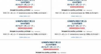 エクスペディアExpediaは北海道ふっこう割クーポンを配布開始!! 12月10日9時より。